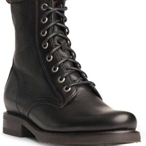 Frye Veronica Black Leather Combat Boots